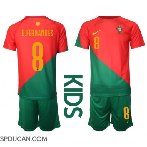 Dječji Nogometni Dres Portugal Bruno Fernandes #8 Domaci SP 2022 Kratak Rukav (+ Kratke hlače)